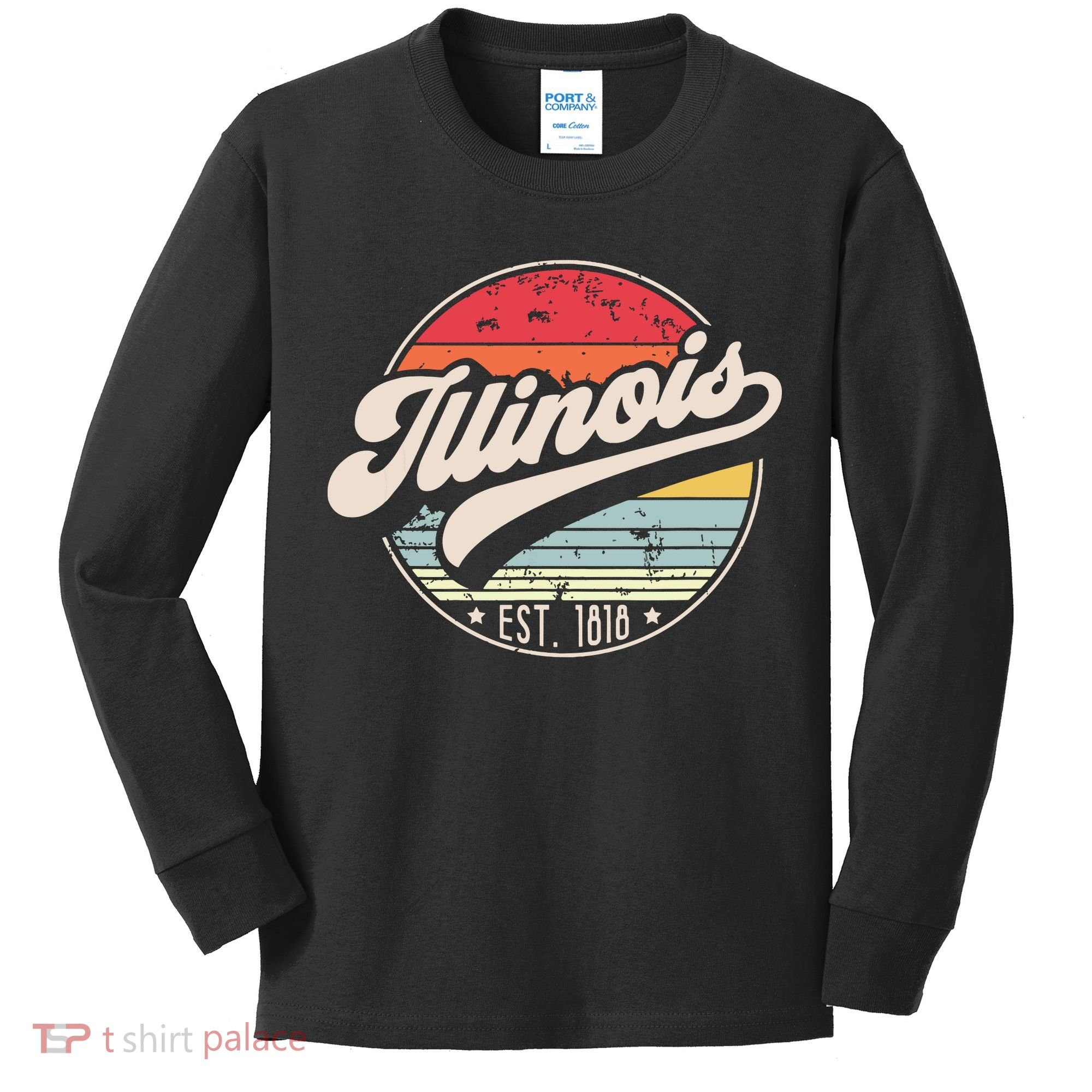 Retro Illinois Home State Il Cool 70s Style Sunset Kids Long Sleeve Shirt