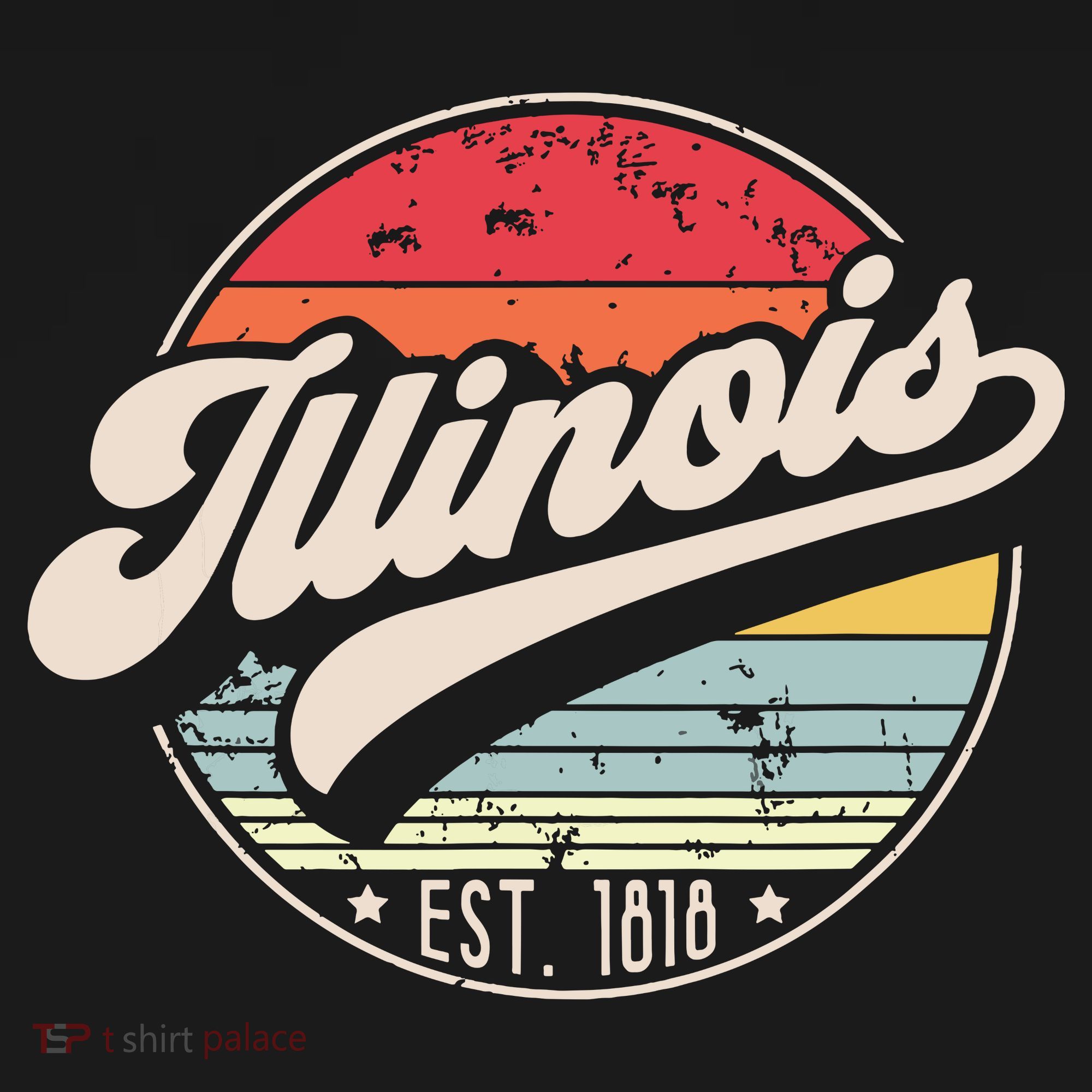Retro Illinois Home State Il Cool 70s Style Sunset Kids Long Sleeve Shirt