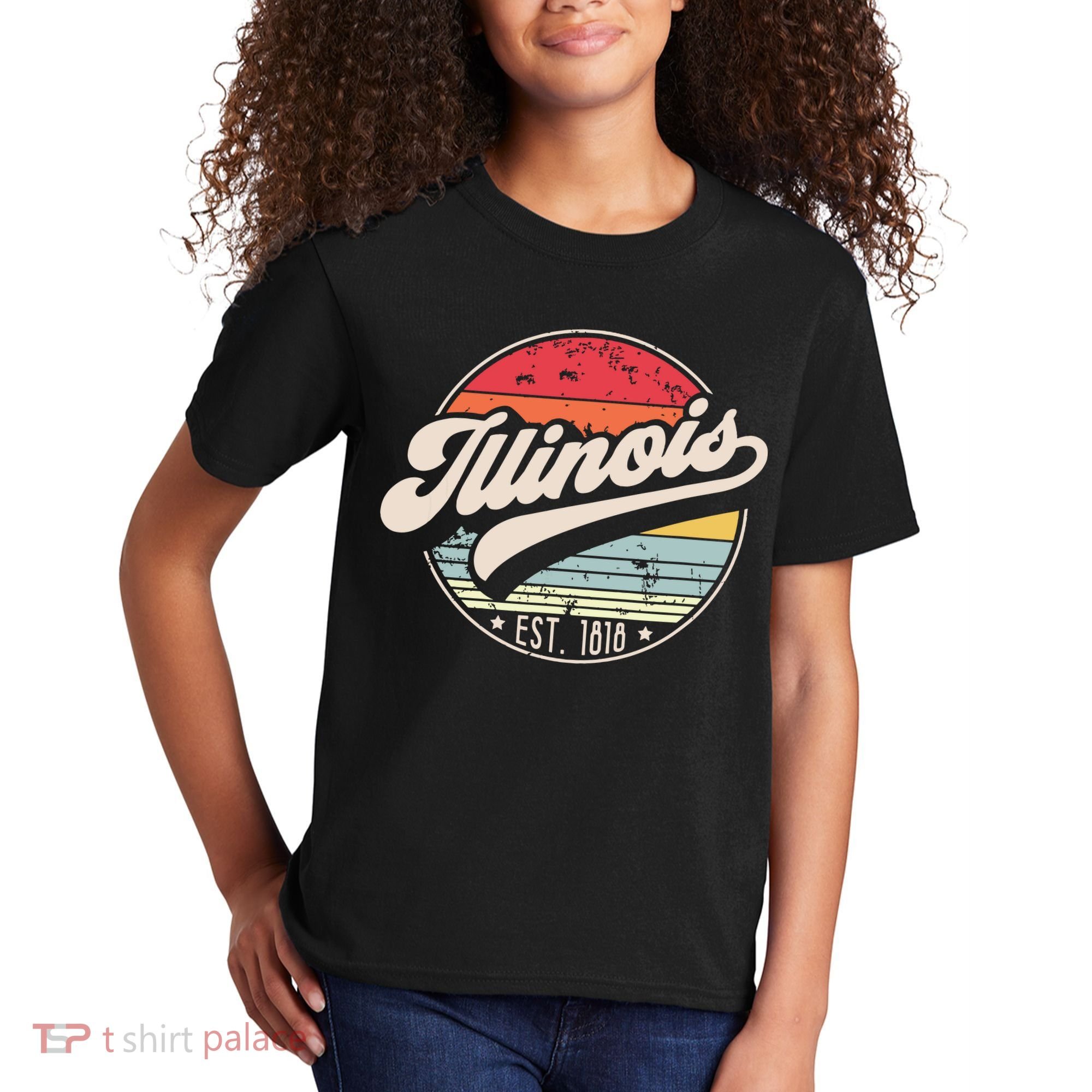 Retro Illinois Home State Il Cool 70s Style Sunset Kids T-Shirt