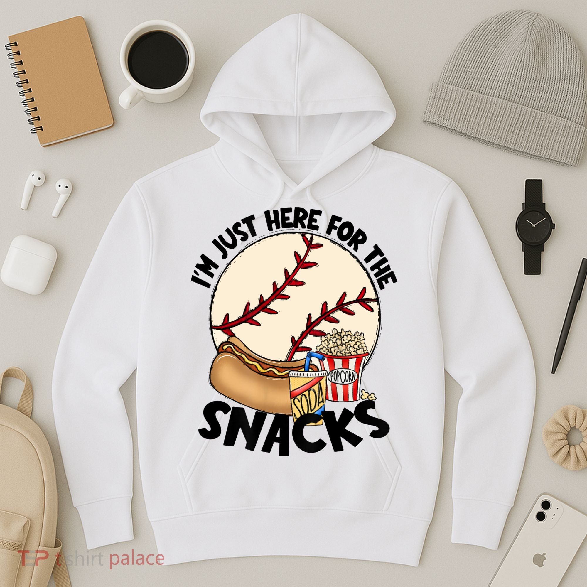 Retro I'm Just Here For The Snacks Funny Baseball Lover Hoodie