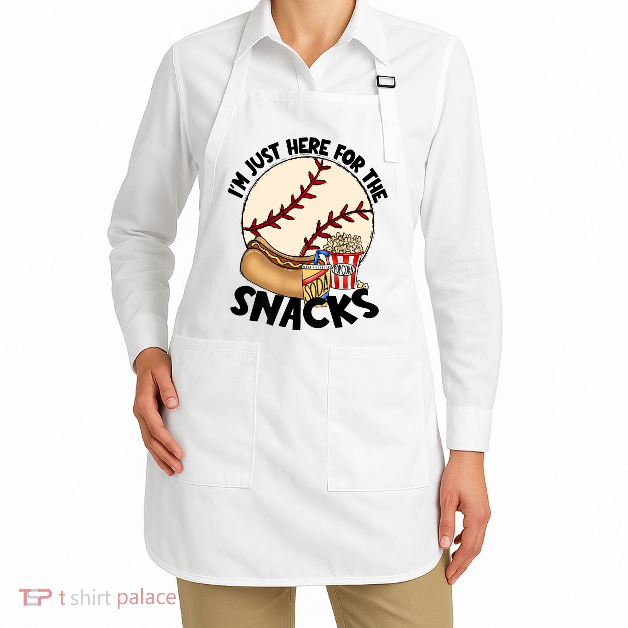 Retro I'm Just Here For The Snacks Funny Baseball Lover Apron