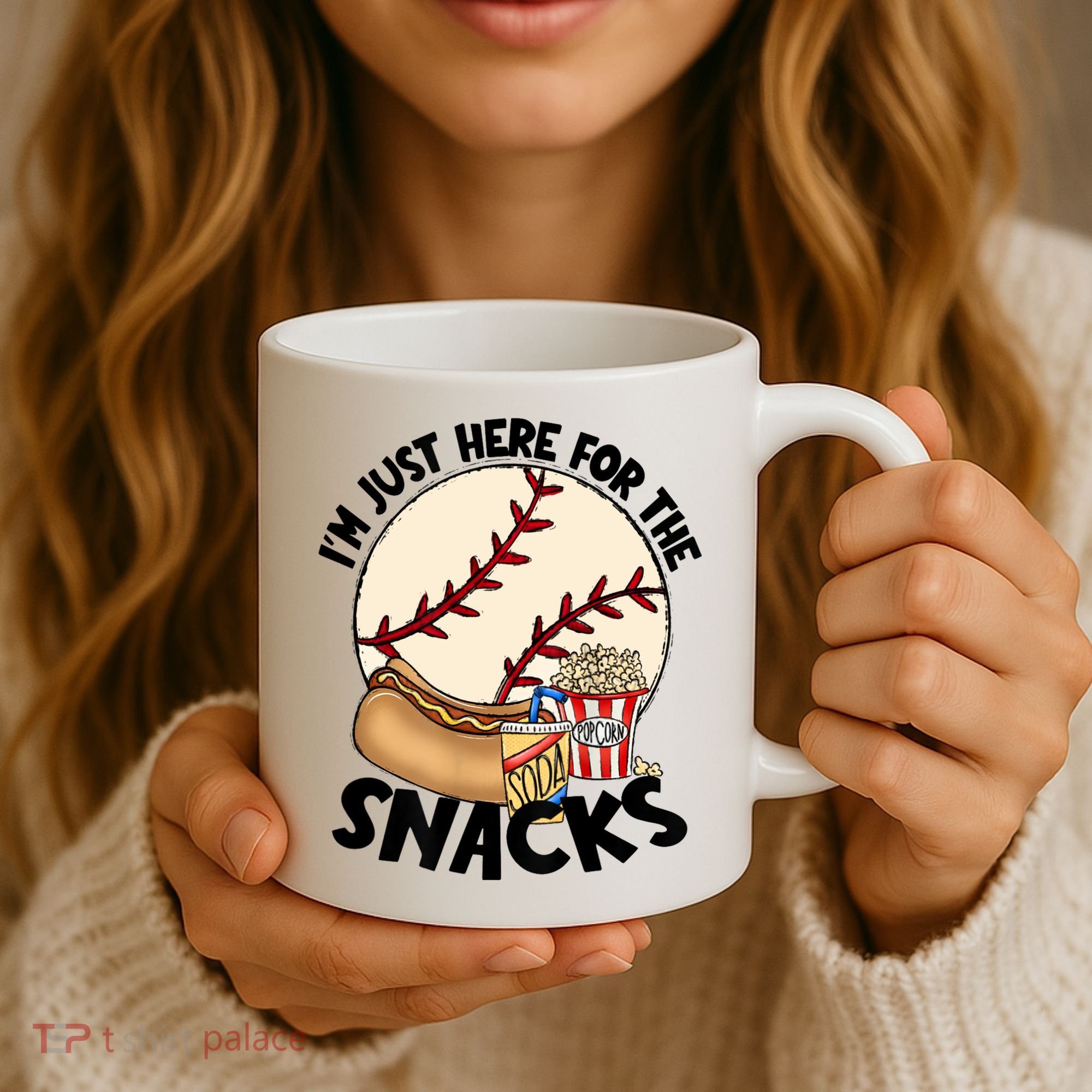 Retro I'm Just Here For The Snacks Funny Baseball Lover Coffee Mug