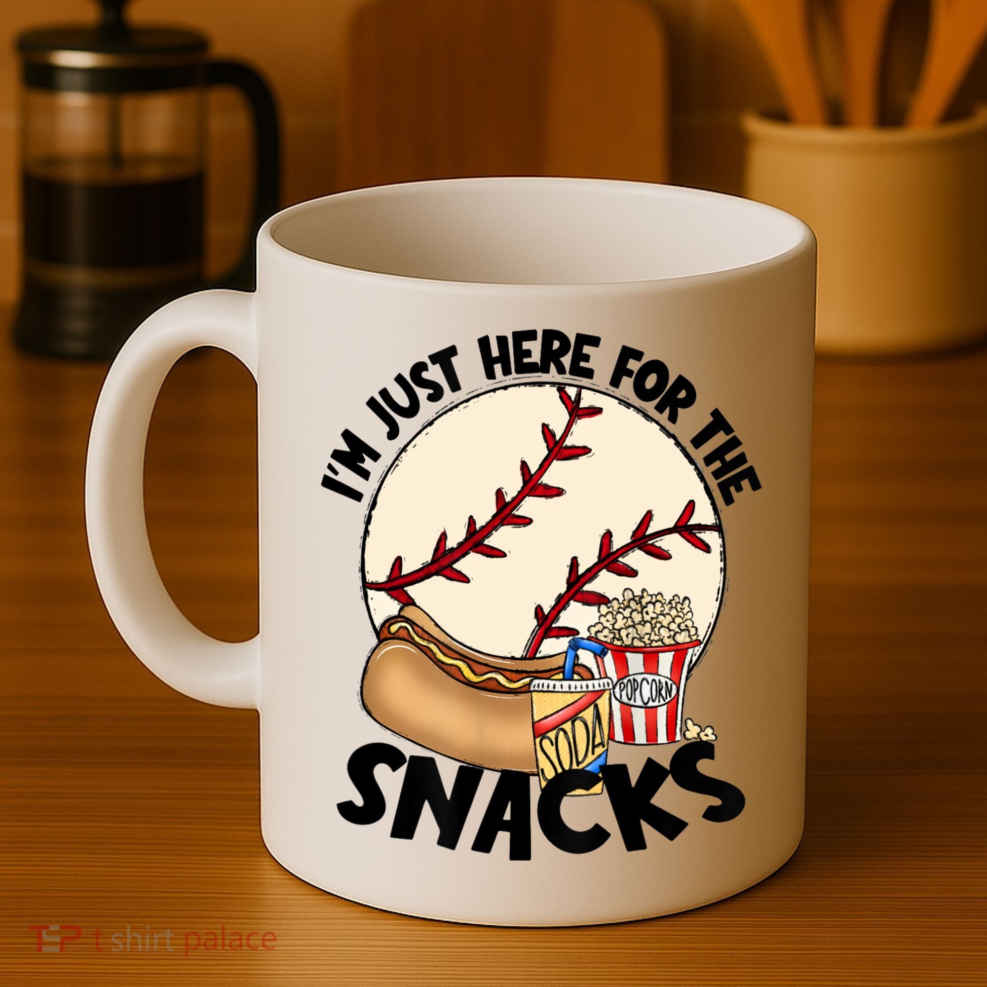 Retro I'm Just Here For The Snacks Funny Baseball Lover Coffee Mug