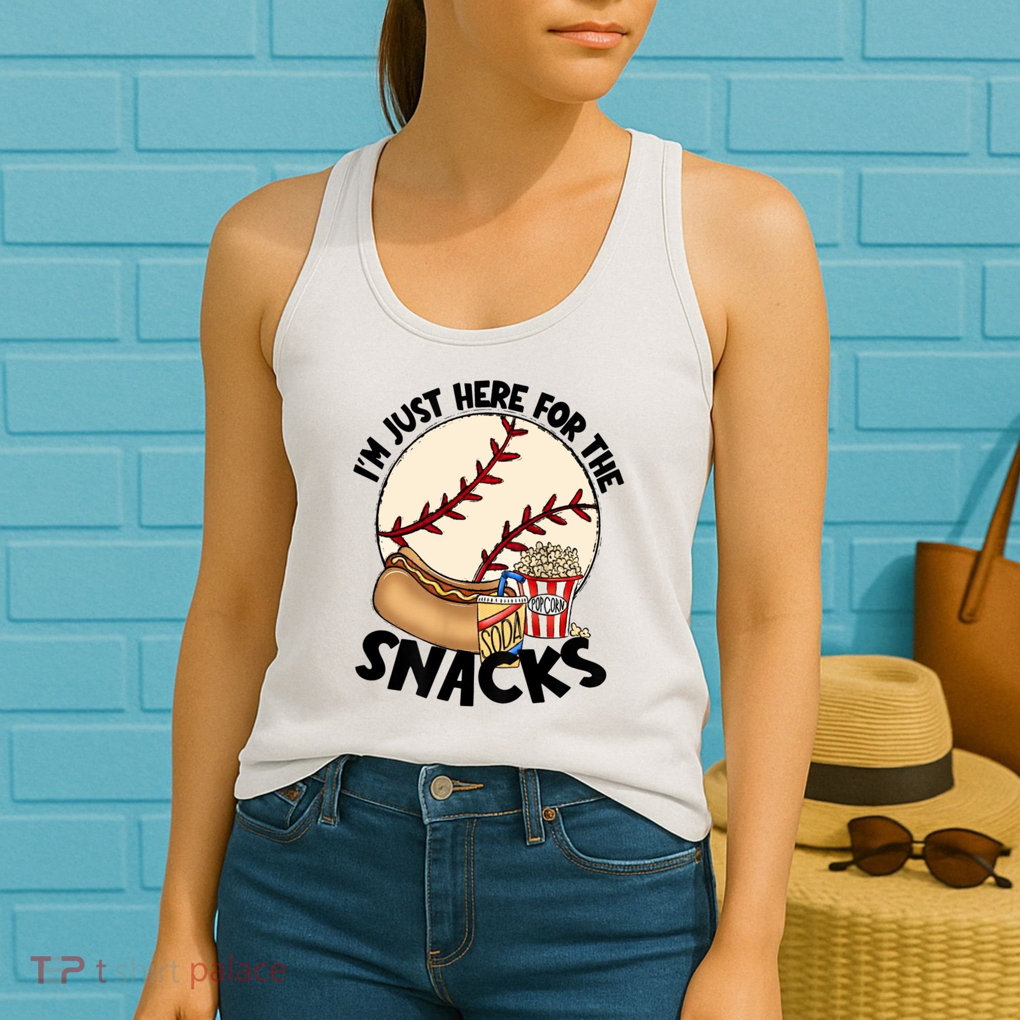Retro I'm Just Here For The Snacks Funny Baseball Lover Women's Tank Top
