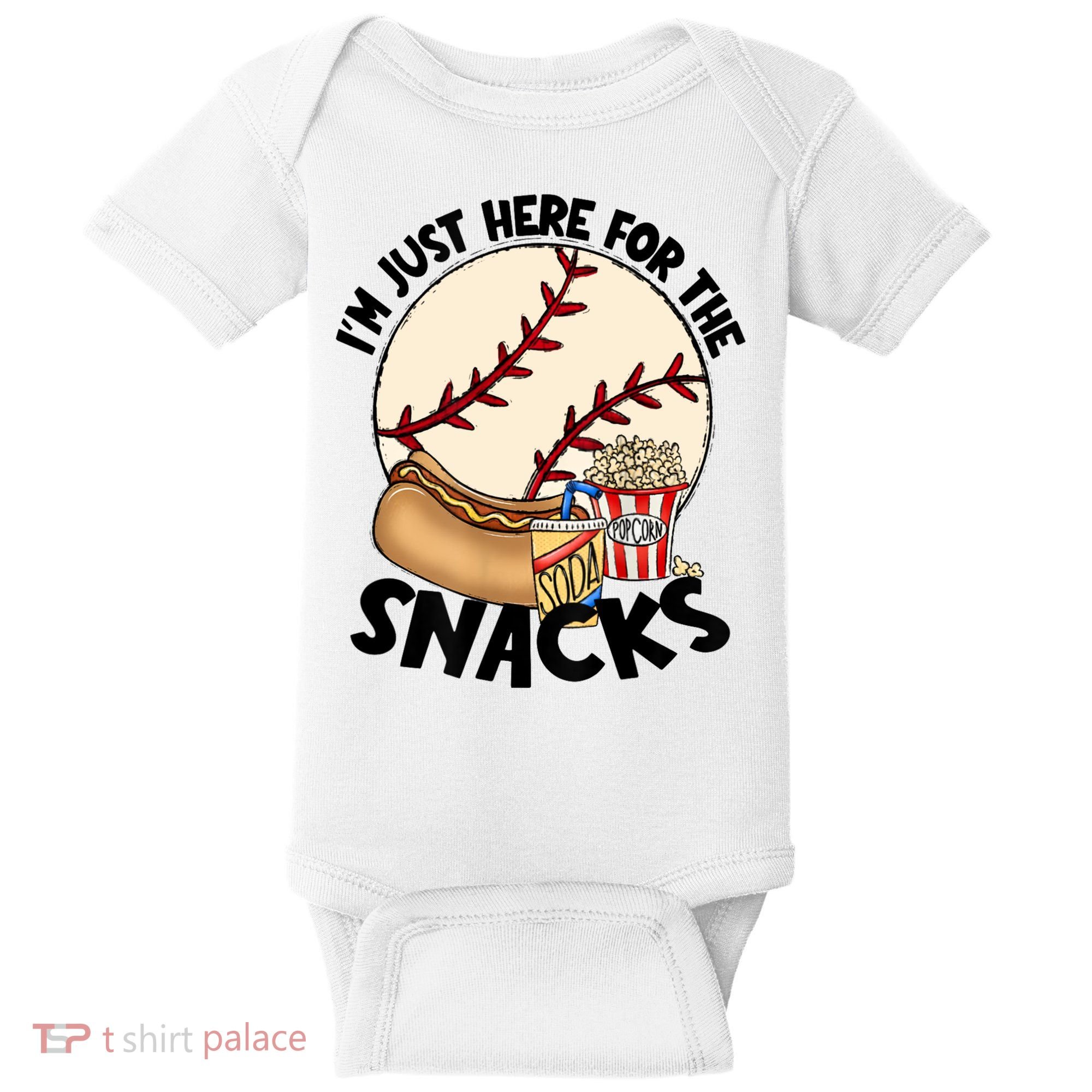 Retro I'm Just Here For The Snacks Funny Baseball Lover Baby Bodysuit