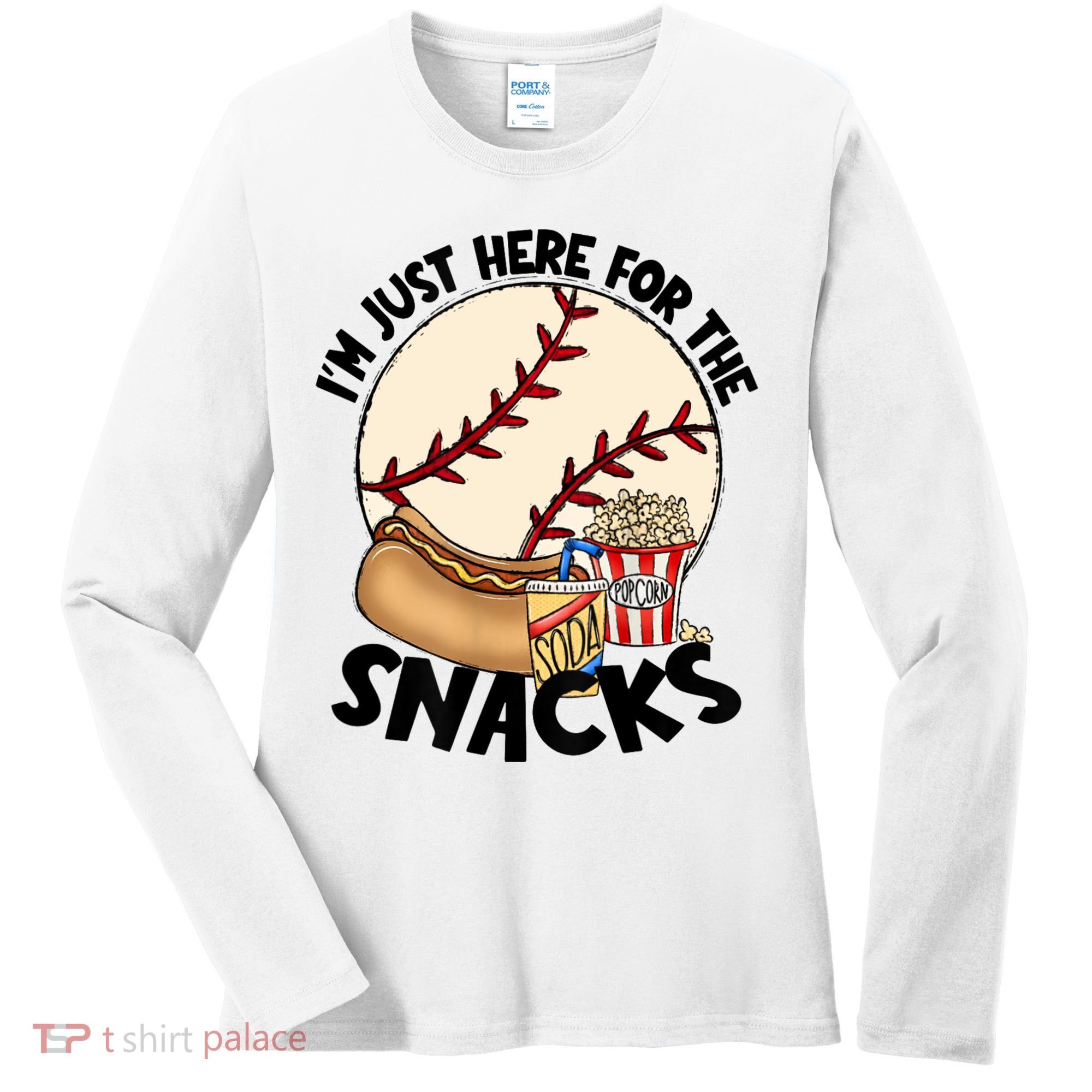 Retro I'm Just Here For The Snacks Funny Baseball Lover Women's Long Sleeve Shirt