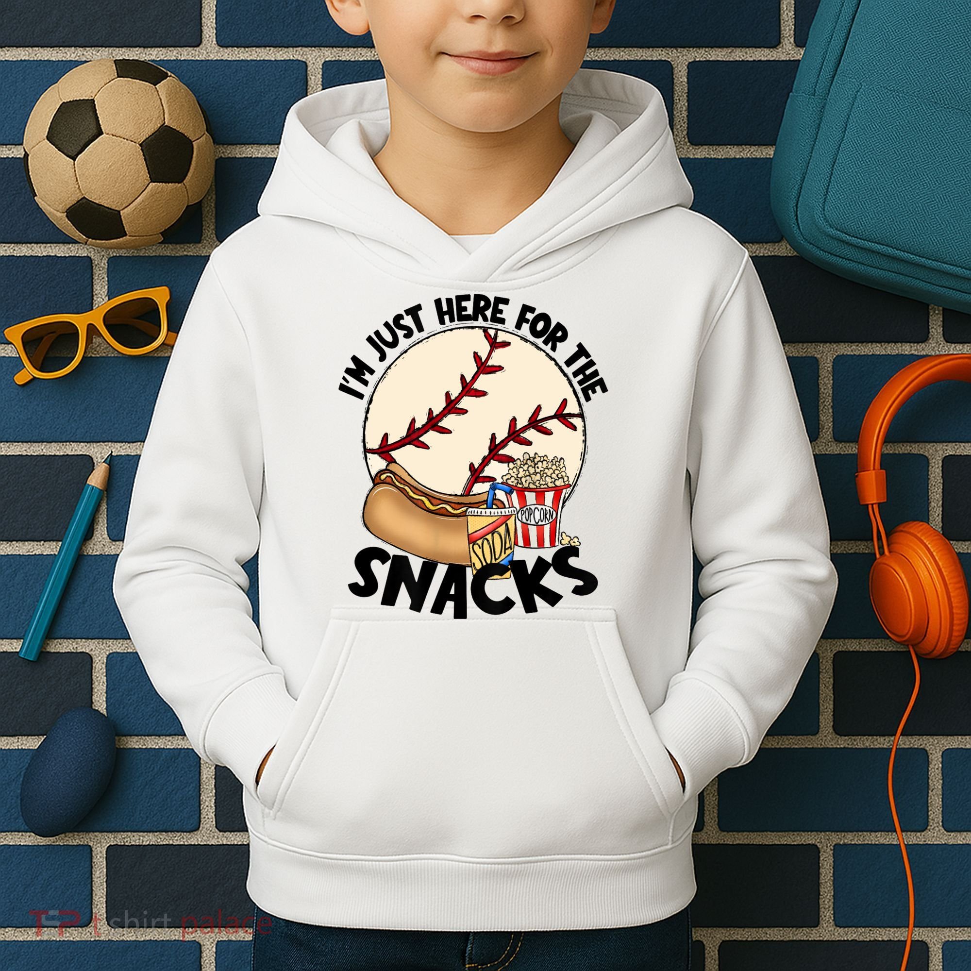 Retro I'm Just Here For The Snacks Funny Baseball Lover Kids Hoodie