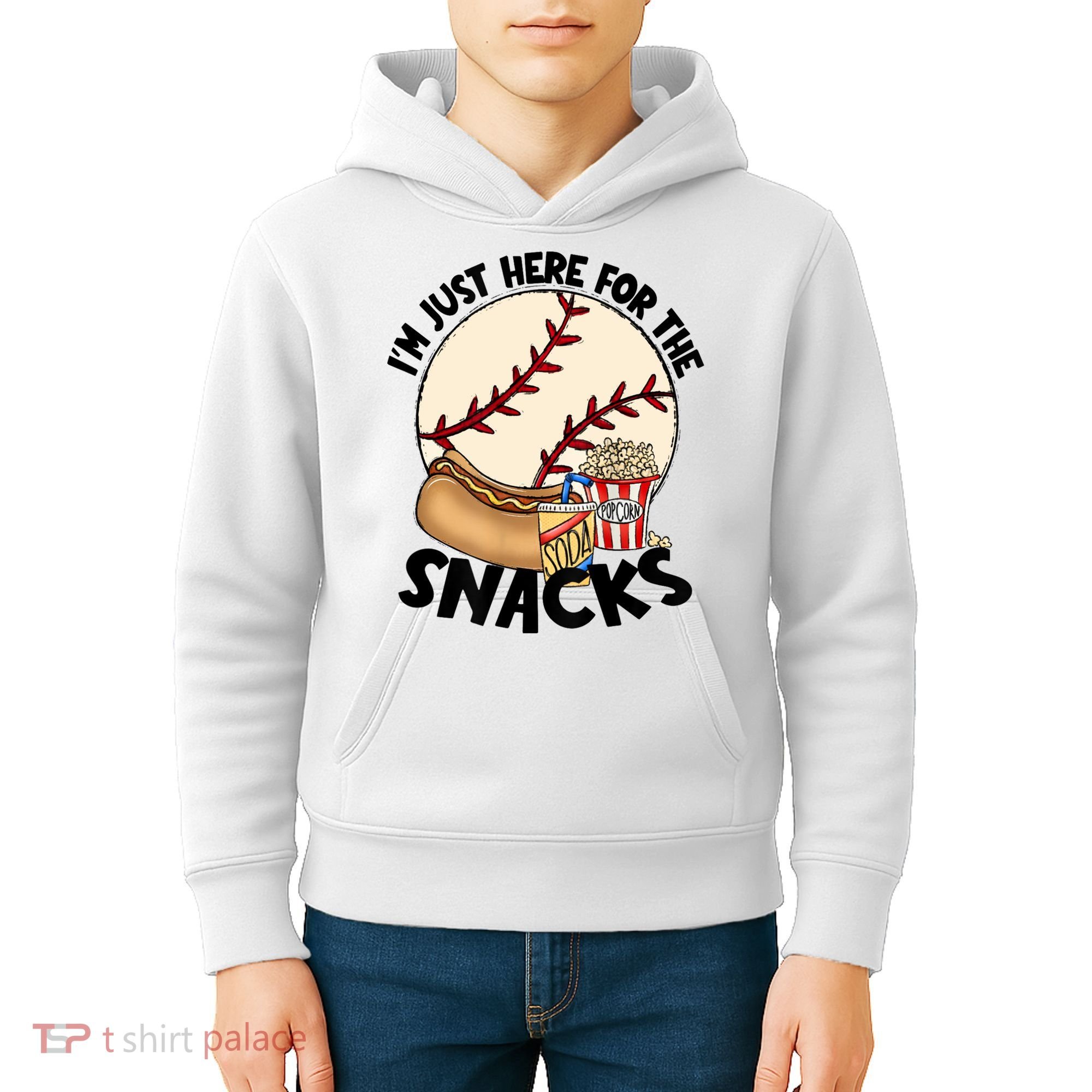 Retro I'm Just Here For The Snacks Funny Baseball Lover Kids Hoodie