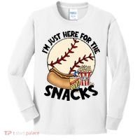 Retro I'm Just Here For The Snacks Funny Baseball Lover Kids Long Sleeve Shirt thumb 0