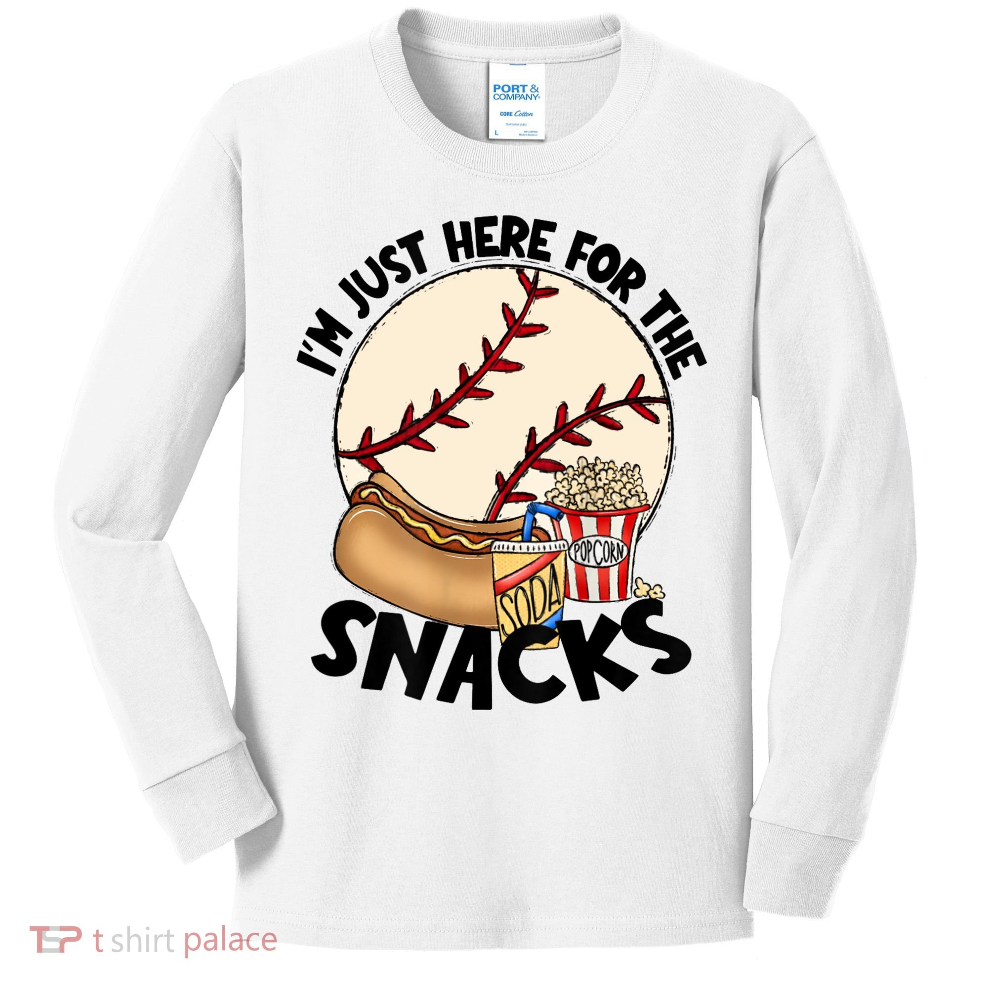 Retro I'm Just Here For The Snacks Funny Baseball Lover Kids Long Sleeve Shirt