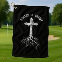 Rooted In Jesus Christ Cross Christian Golf Towel thumb 1