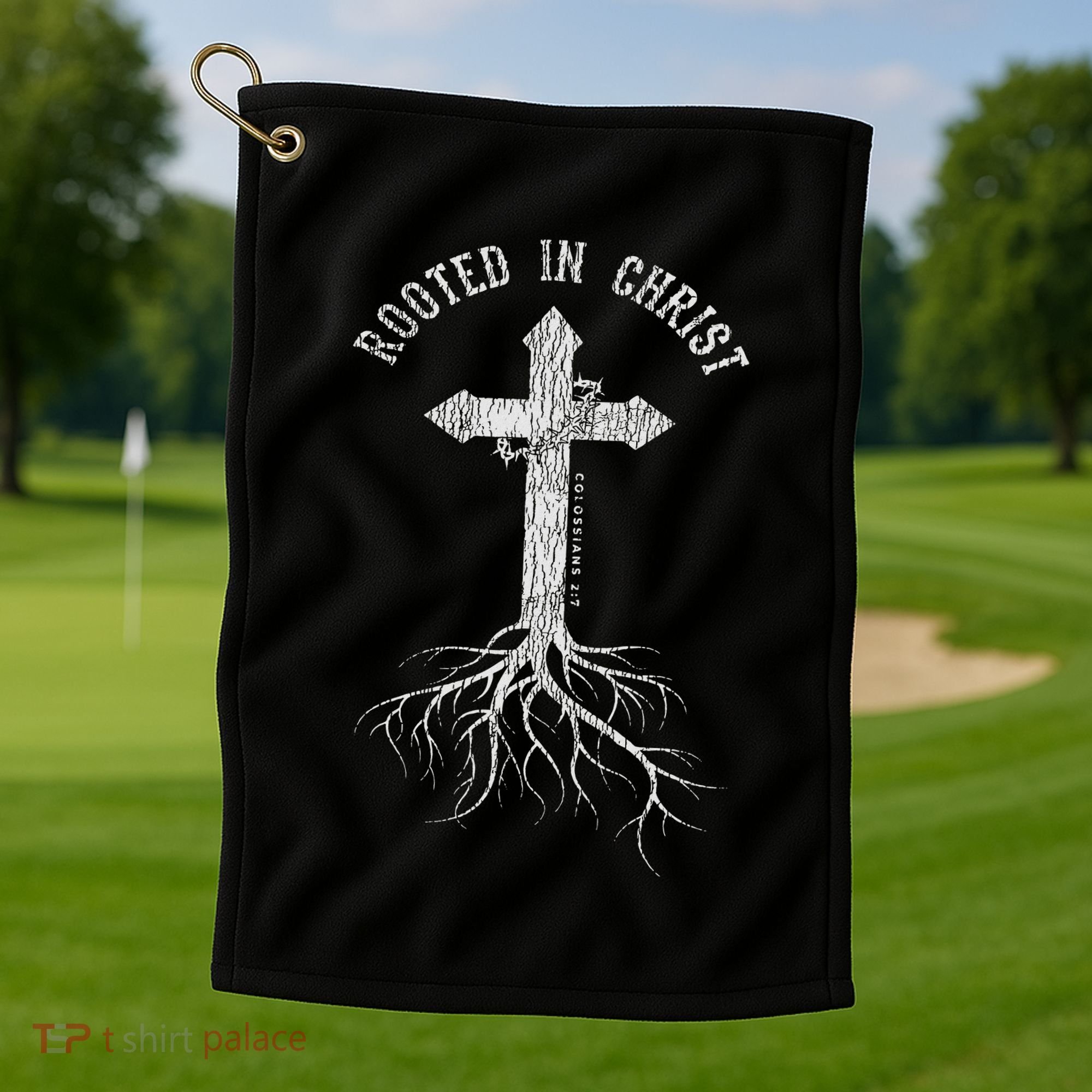 Rooted In Jesus Christ Cross Christian Golf Towel