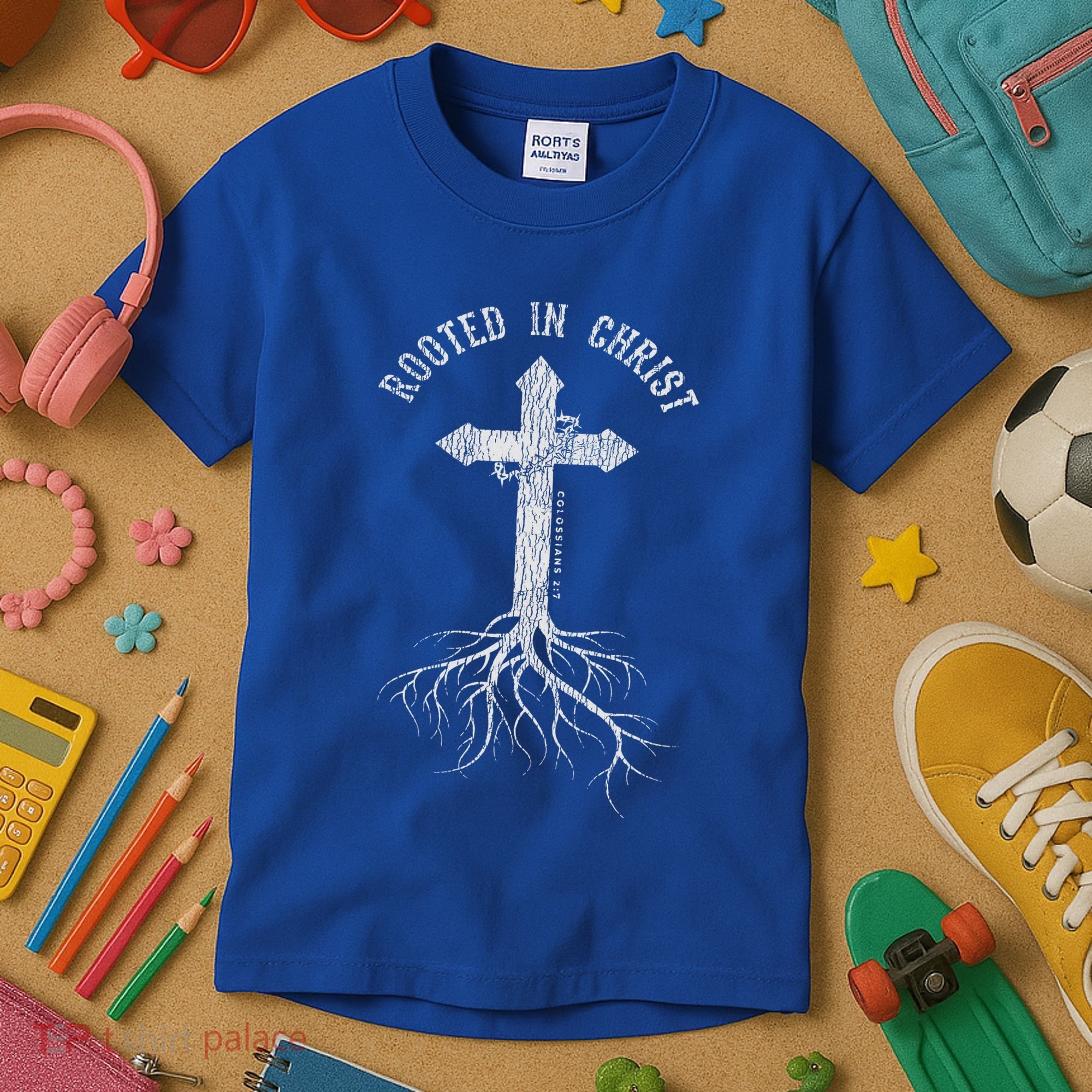 Rooted In Jesus Christ Cross Christian Kids T-Shirt