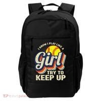 Retro I Know I Play Like A Try To Keep Up Softball Backpack thumb 0