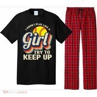 Retro I Know I Play Like A Try To Keep Up Softball Pajama Set thumb 0