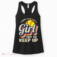 Retro I Know I Play Like A Try To Keep Up Softball Women's Tank Top thumb 0