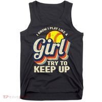 Retro I Know I Play Like A Try To Keep Up Softball Tank Top thumb 0