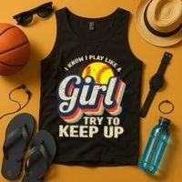 Retro I Know I Play Like A Try To Keep Up Softball Tank Top thumb 4