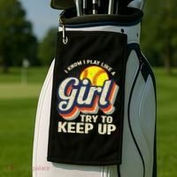 Retro I Know I Play Like A Try To Keep Up Softball Golf Towel thumb 2
