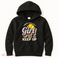 Retro I Know I Play Like A Try To Keep Up Softball Kids Hoodie thumb 0