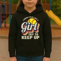 Retro I Know I Play Like A Try To Keep Up Softball Kids Hoodie thumb 3