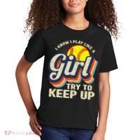 Retro I Know I Play Like A Try To Keep Up Softball Kids T-Shirt thumb 2