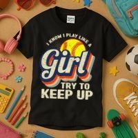 Retro I Know I Play Like A Try To Keep Up Softball Kids T-Shirt thumb 3