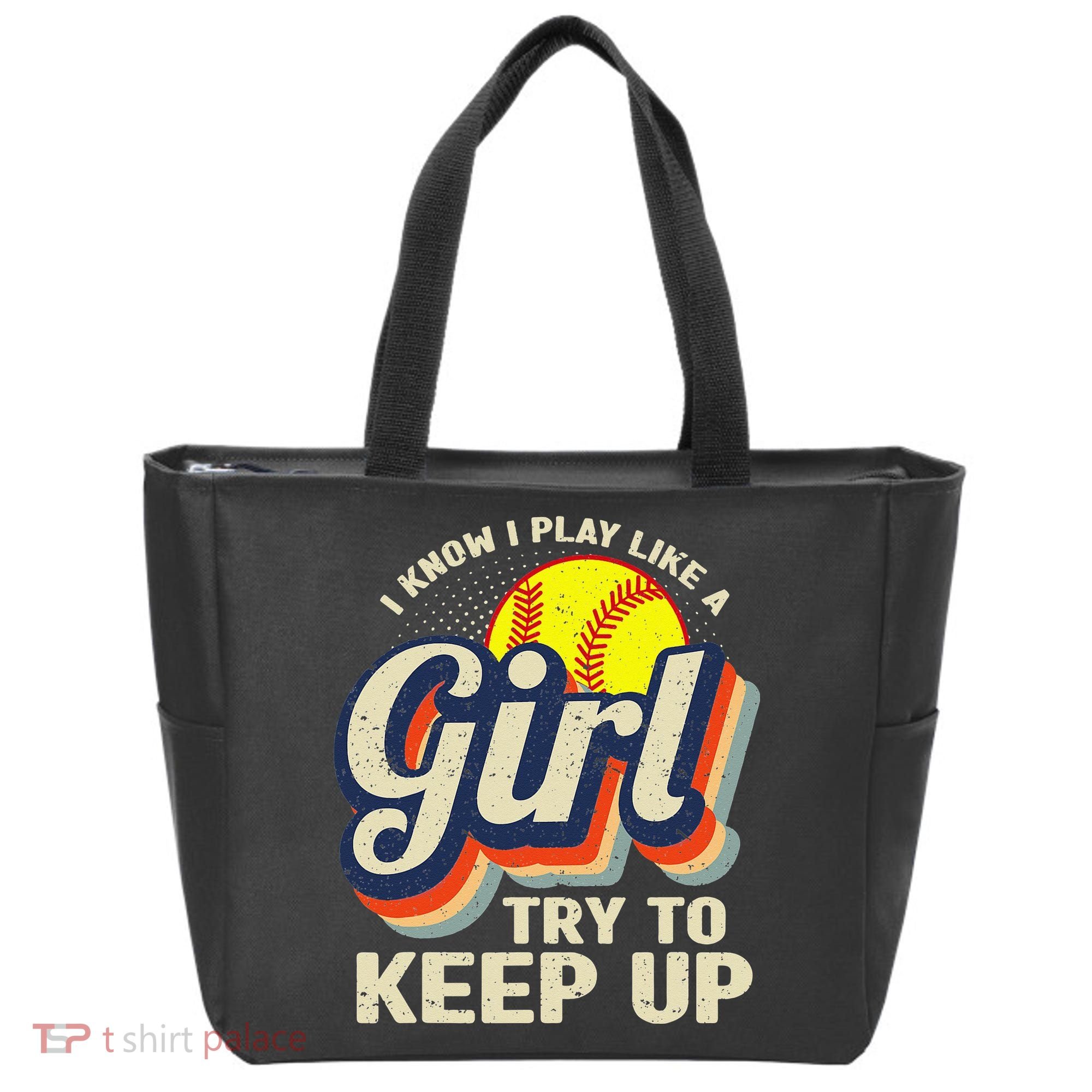 Retro I Know I Play Like A Try To Keep Up Softball Tote Bag