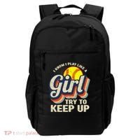 Retro I Know I Play Like A Girl Try To Keep Up Softball Backpack thumb 0