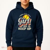 Retro I Know I Play Like A Girl Try To Keep Up Softball Hoodie thumb 2