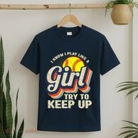 Retro I Know I Play Like A Girl Try To Keep Up Softball T-Shirt thumb 2