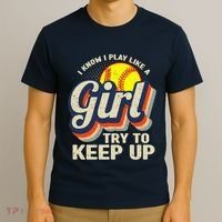 Retro I Know I Play Like A Girl Try To Keep Up Softball T-Shirt thumb 3
