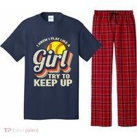 Retro I Know I Play Like A Girl Try To Keep Up Softball Pajama Set thumb 0