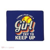 Retro I Know I Play Like A Girl Try To Keep Up Softball Mousepad thumb 0