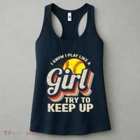 Retro I Know I Play Like A Girl Try To Keep Up Softball Women's Tank Top thumb 3