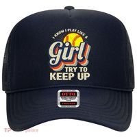 Retro I Know I Play Like A Girl Try To Keep Up Softball Hat thumb 0