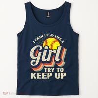 Retro I Know I Play Like A Girl Try To Keep Up Softball Tank Top thumb 2