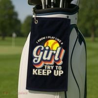 Retro I Know I Play Like A Girl Try To Keep Up Softball Golf Towel thumb 2