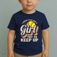 Retro I Know I Play Like A Girl Try To Keep Up Softball Toddler T-Shirt thumb 2