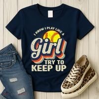 Retro I Know I Play Like A Girl Try To Keep Up Softball Women's T-Shirt thumb 3