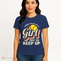 Retro I Know I Play Like A Girl Try To Keep Up Softball Women's T-Shirt thumb 4