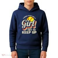 Retro I Know I Play Like A Girl Try To Keep Up Softball Kids Hoodie thumb 4