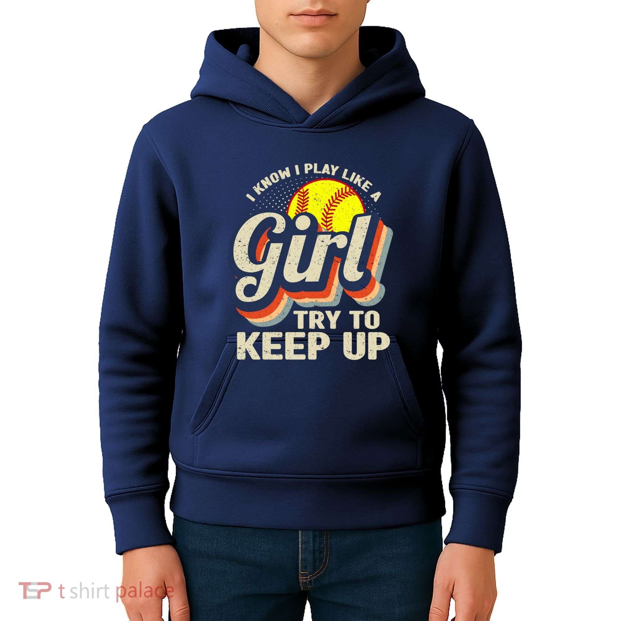 Retro I Know I Play Like A Girl Try To Keep Up Softball Kids Hoodie
