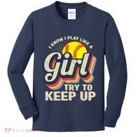 Retro I Know I Play Like A Girl Try To Keep Up Softball Kids Long Sleeve Shirt thumb 0
