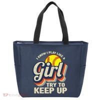 Retro I Know I Play Like A Girl Try To Keep Up Softball Tote Bag thumb 0