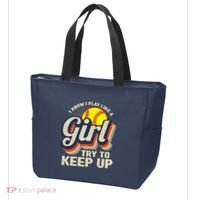 Retro I Know I Play Like A Girl Try To Keep Up Softball Tote Bag thumb 3