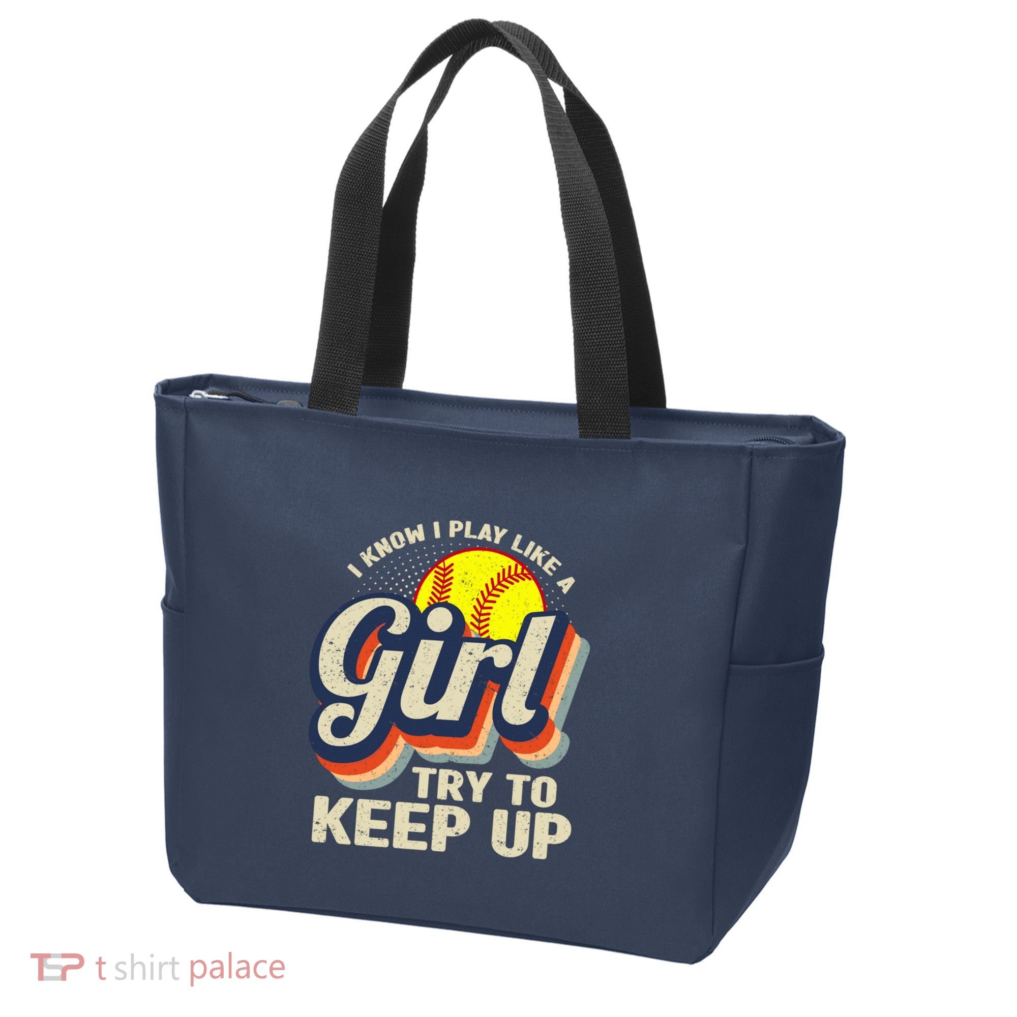 Retro I Know I Play Like A Girl Try To Keep Up Softball Tote Bag