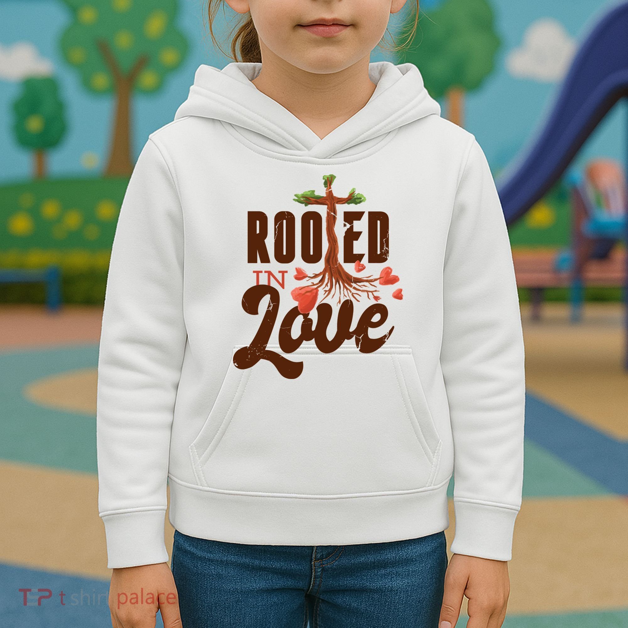 Rooted In Love Jesus Cross Kids Hoodie