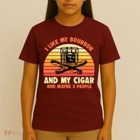 Retro I Like My Bourbon And My Cigar And Maybe Three People Funny Quote T-Shirt thumb 4