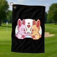 Rabbits In Love Cute Golf Towel thumb 1